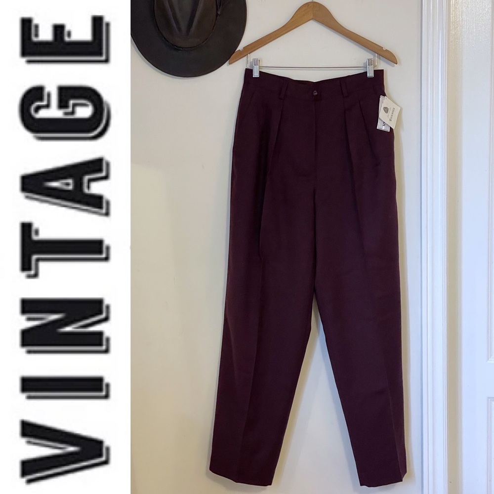 NWT vintage JONES WEAR wool fully lined plum high waist trousers, Sz 12